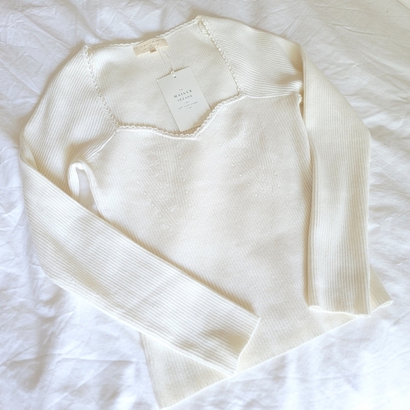 NWT Sezane Maha Blouse Wool Knit Lace Jumper, M Ecru 🕊️ - Picture 10 of 10